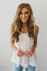 Button Down Eyelet Peplum Tank - Off White