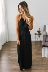 Napa Valley Getaway Halter Maxi - Black