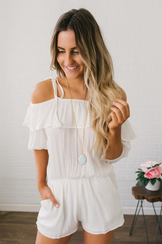 Button Down Eyelet Peplum Tank - Off White